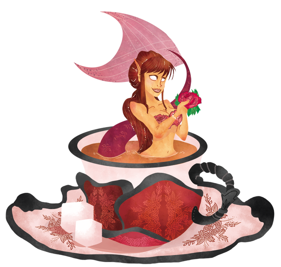 Rose and Ginger tea mermaid digital illustration by seth macbeth